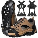 OUZHOU Ice Snow Grips, Traction Cleats Ice Snow Grips with 10 Stainless Steel Spikes, Winter Outdoor Anti-Slip Crampon for Walking, Fishing, Climbing and Hiking