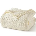 PHF 100% Cotton Waffle Weave Blanket, Queen Size Soft Breathable Bed Blanket for All Season, Perfect for Layering Couch Bed Sofa(90"x90", Queen Size, Ivory)