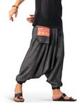 The Veshti Company Cotton Baggy Pants Drop Crotch Harems for Men's Loose Boho Oversized Striped Meditation Yoga Pant with Pocket, Black - Ravening Wings, L