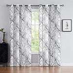 Black White Sheer Curtains for Living-Room 84 inches Long Print Semi-Sheer Window Drapes for Bedroom Branch Tree Curtain Panels 2pc Grommet Top