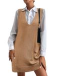 Hotouch Womens Knitted Sweater Dress Vest with Pockets Fashion 2024 Chunky Sweater Vest Dress Casual V Neck Fall Sweater Vest, Camel L