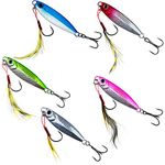 Lead Jigs Fishing Lures,Laser Coating Fishing Spoon Lures,Sdrifted Down Jigs,Sea Fishing Jigging Lure with Flat Hooks and Treble Hooks.1/4oz,7/20oz,1/2oz,7/10oz (7g - 5pcs)