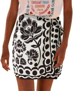 Talakeno Womens Summer Floral Wrap Short Skirt Tie Side High Waist A Line Beach Vacation Boho Mini Skirt(White-Black,XS)