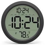 Digital Wall Clock with Date, Indoor Temperature, Auto-DST, Battery-Operated Digital Clock, 8 Inch Small Decorative Wall Clock for Bedroom, Living Room, Kitchen, Office, Modern, Electric, Silent