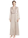 Bella Babe by SK Luxury Long Robe for Women | Premium Satin Robe | Night Robe | Nightdress | Robe Dress | Thick Satin | Long Kimono | Soft Fabric (S, Beige)