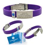UltraSlim Medical Alert ID Bracelet. Custom Engraved - Purple Sequin