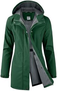 iCreek Women's Waterproof Softshell Rain Jacket Fleece Lined Hood Long Coat (Forest Green, 3XL)
