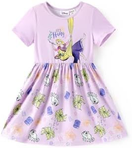 Disney Princess Tangled Rapunzel Baby Girl Dress Purple Short Sleeve Casual Summer Sundress Infant Birthday Party Home Outfits Clothes 6-9 Months