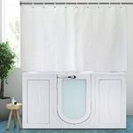 YISURE Extra Short Shower Curtain 102 drop, White Textured Small Shower Curtain for Bathroom Tub, Waterproof Fabric Shower Curtain with Weighted Bottom and Plastic Hooks 71" x40"/180x102cm