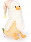 PEACH CAT Banana Duck Plush Pillow Wear Long Star Nighcap Stuffed Animals Cute Plushies Toy Gifts for Kids White and Yellow 12"