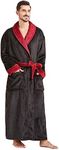 FashGudim Mens Robes Big and Tall Full Length Plush Fleece Long Robe for Men Bathrobe Shawl Collar Warm Winter House Robes (Black & Burgundy,7XL)