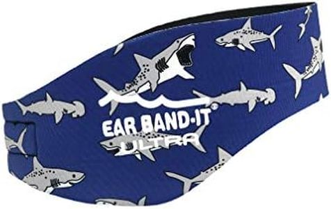 Ear Band-It Ultra Swimming Headband - Best Swimmer's Headband - Keep Water Out, Hold Earplugs in Secure Ear Plugs - Invented by ENT Physician, Sharks, Medium (Ages 4-9)