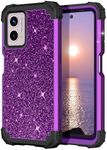 LONTECT for Moto G Power 2024 5G Case Glitter Sparkly Bling 3 in 1 Shockproof Heavy Duty Hybrid Sturdy High Impact Protective Cover Case for Motorola Moto G Power 2024 5G,Shiny Dark Purple