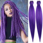 EFFGOCO Purple Braiding Hair 26 Inch 2 Packs Long Pre Stretched Braiding Hair Soft Yaki Texture Synthetic Crochet Braids Hot Water Setting Kanekalon Braiding Hair Extensions (26 Inch, Purple)