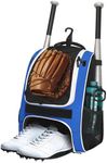 Youth Baseball Bag - Bat Backpack for Baseball, T-Ball & Softball Equipment & Gear, Bat & Glove Holder Gift, Large Main Compartment for Helmet & accessories, Separate Shoes Compartment, Fence Hook