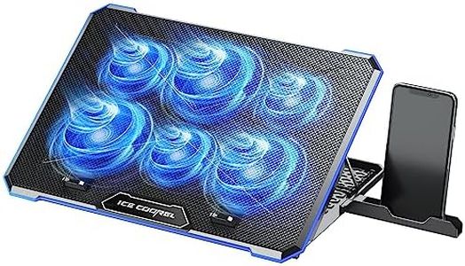 ICE COOREL Laptop Cooling Pad with 6 Cooling Fans, Gaming Laptop Fan Cooling Pad for 15-17.3 Inch, Laptop Cooler Stand with 9 Height Adjustable, Notebook Cooler Pad for Lap (2023 Upgrade-No Lights)