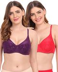 Amour Secret Women's Non-Padded Underwired Push-up Bra B401 Pack of 2 B401 Purple_Red 32