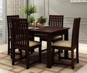 Winntage Solid Sheesham Wood 4 Seater Dining Table Set | Modern Dining Room Set with 4 Cushioned Chairs for Home Livingroom Dining Room Hall Office Restaurant and Hotel (Walnut Finish-2)