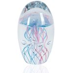 Hand Blown Glass Jellyfish Figurine Ornament,Sea Animal Ornament for Fish Tank Aquarium,Sea Animals Collection for Birthday Gift,Office Glass Paperweight for Desk.