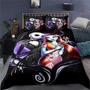 Ankeyoo Nightmare Before Christmas Bedding Set Valentine's Day Decor Gifts Present Jack Skellington Sally Bed Comforter Cover 1PC Duvet Cover with 2PCS Pillowcases (King (U.S. Standard))