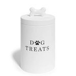 Barnyard Designs Dog Treat Jar, Large Ceramic Airtight Canister with Lid, Rustic Farmhouse Pet Food Storage Container Holder for Cookies, Biscuits, and Snacks, White, 13.5 x 23cm