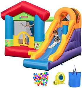OLAKIDS Inflatable Bounce House, Kids Jumping Castle with Slide, Basketball Rim, Climbing Wall, Indoor Outdoor Inflatable Obstacle Course with 680W Blower 50PCS Ocean Balls Carry Bag Repair Patches