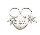 Marijuana Keychains Best es Keychains Set Best Buds Keychains Weed Keychains Large Heart Keychains Best Friend Keychain Keychain, Silver, 3