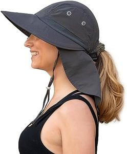 Camptrace Safari Sun Hat Wide Brim Fishing Hat with Neck Flap for Women Ponytail Packable UPS UPF 50+ for Hiking Camping (D Grey, One Size)