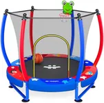 Happin® 55” Upgraded Toddler Trampoline Indoor & Outdoor Playset Ages 1-6, 5FT Kids Trampoline, Ultra Safe Mini Trampoline for Kids with Safety Enclosure Net, Gifts for Birthday with Basketball Hoop