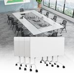 Folding Conference Table with Wheels, Flip Top Conference Room Table, Modular Mobile Training & Meeting Room Table Set, Space Saving Nesting Office Boardroom Desk for 6-12 Person, Set of 2/4/6/8