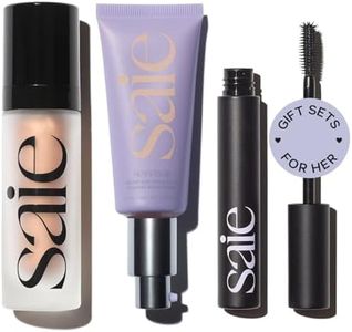 Saie Glowy Super Gel Lightweight llluminator & Makeup Primer - Sunglow (1 oz) + Sunvisor Broad Spectrum SPF 35 Mineral Sunscreen (1.35 fl oz) + Lash Lengthening Mascara 101 - Black (0.31 oz)