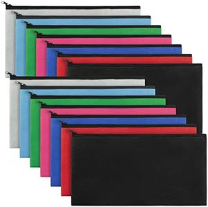 14 Pack Money Bank Bags with Zipper Security Bank Deposit Money Pouch Multicolor Cash Register Bags with Zipper Oxford Utility Pouch for Cash Money Coin Men Women,11 x 5.5 Inch (Bright Color)