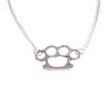 Retro Silver Plated Knuckle Duster Charm Necklace, Rocker, Pendant, Rock, Kitsch, Cute, Hippy, Boho, Punk, Goth.