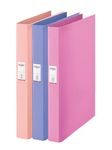 Rexel Solea A4 Ring Binder, 25 mm Spine 2 Ring, 190 Sheet Capacity, File Folder for Document Organisation at Home, School or The Office. Assorted, Pack of 3 (Blue, Pink, Peach)