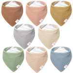 Bearmoss Muslin Baby Bibs 8 Pack 100% Cotton Baby Bandana Drool Bibs for Unisex Baby Girls Boys Drooling and Teething (Neutral Pastel)