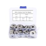 100Pcs Flat Penny Washers 5 Sizes Stainless Steel Large OD M4, M5, M6, M8, M10 Flat Repair Washer Plain Round Chrome Washers for Screws & Bolts