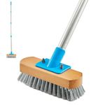 YONILL Stainless Steel Deck Scrub Brush with Long Handle - 60" Heavy Duty Floor Scrubber Brush with Pole, Moss Remover Wire Cleaning Brushes for Rough Surface, Concrete Floor, Patio, Garden, Garage