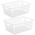 iPEGTOP Metal Wire Stroage Baskets, Large Farmhouse Organizer Bins, Home Office Desk Shelf Freezer Storage for Bathroom, Pantry, Closets Organization Rack with Handles, 2 Pack, White