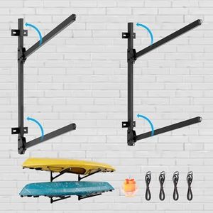 AlloyLake Folding Kayak Wall Rack, 240lbs Heavy Duty Kayak Storage for Garage, 2-Level Adjustable Kayak Hanger with 304 Stainless Steel Hardware, Fits SUP, Canoe & Surfboard (Black, 2-Tier)