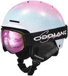 Odoland Kids Ski Helmet, Snow Helmet with Ski Goggles, Shockproof, Windproof, Safety Snow Sports Helmets and Protective Goggles for Boys Girls and Youth,Shinning Pink,XS