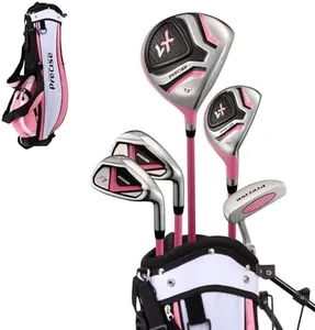 Precise X7 Kids Golf Clubs Set – Boys’ & Girls’ Junior Golf Set with Lightweight Graphite Shafts, Hybrid, Putter & Stand Bag - Pink Ages 9-12 – Right-Handed