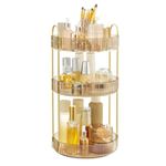 SONGMICS Makeup Organizer, 3-Tier Round Rotating Skincare Organizer Countertop, Champagne Gold UJKA011A01