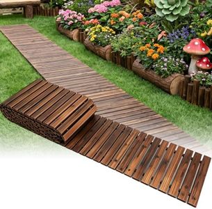 24FT Extra Long Wooden Garden Walkway, Roll Out Garden Pathway, Anti-Slip No Assembly Patio Path Pavers Boardwalk for Yard Lawn, Dark Brown