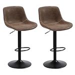 Ermnois Bar Stools Set of 2, Swivel Counter Height Barstools with Back, Adjustable Modern Bar Chairs, Tall Armless PU Leather Kitchen Island Stool, Brown, 8005DBR