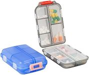 Pocket Pharmacy, Travel Pill Organiser, 2Pcs Pill Box Medication Organizer with 10 Compartments, Small Pill Box Travel Pill Case Pill Sorter Medicine Box Pill Boxes for Travel Work (Gray + Blue)