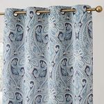 HLC.ME Paris Paisley Decorative Print Damask Pattern Thermal Insulated Blackout Energy Savings Room Darkening Soundproof Grommet Window Curtain Panels for Bedroom - Set of 2 (50 W x 84 L Long, Blue)