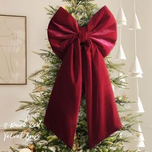 Christmas Decorations - 2 Pack Large Red Velvet Christmas Bows