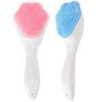 Silicone Face Scrubber Exfoliating Brush, Beomeen 2 Pack Manual Handheld Facial Cleansing Brush Blackhead Scrubber, Soft Bristles Waterproof for Face Skincare (Blue, Pink)