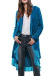 R.Vivimos Autumn Winter Women Velvet Ruffle Coat Casual Vintage Long Jacket Collarless Classic Swallowtail Hem Blazer(XLarge,LakeBlue)