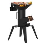 Onlyfire Outdoor Rocket Stove with Stand, Wood Burner, 3 in 1 Multifuctional Camping Stove with Cooking Grate, Griddle and Pot Rack for Outdoor Cooking and Garden